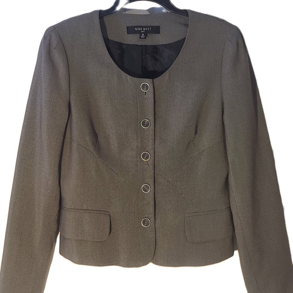 Nine West Charcoal Gray/Black Suit Jacket Blazer Women's size 10